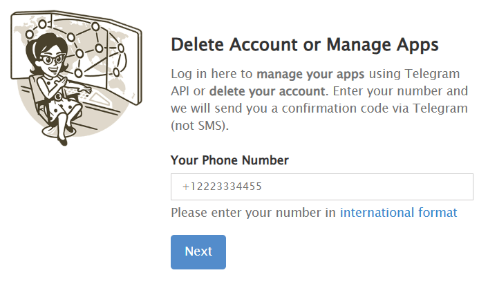 Telegram Account Deletion Page